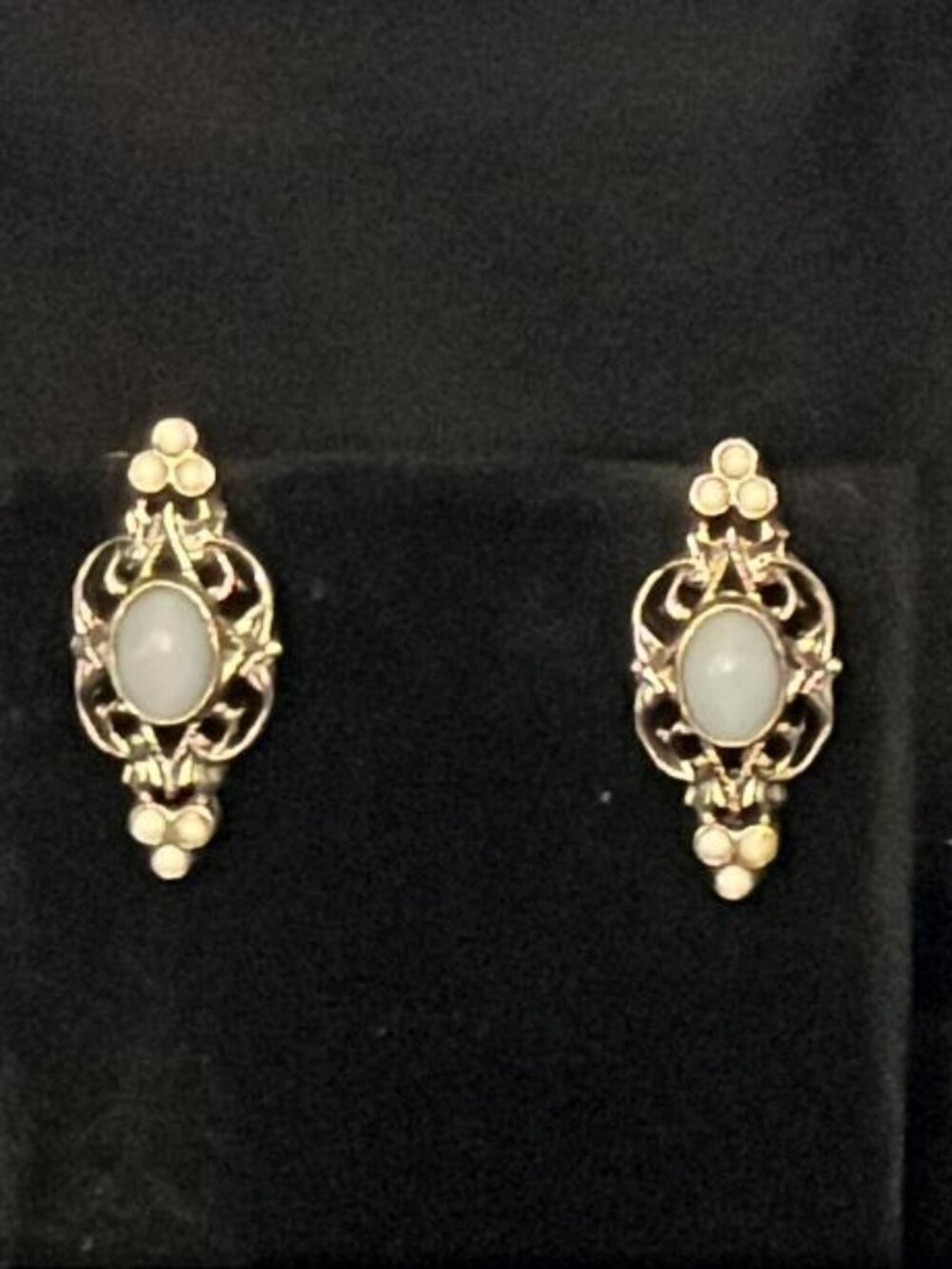 Light Blue Oval with Silver Tone Filigree Earrings